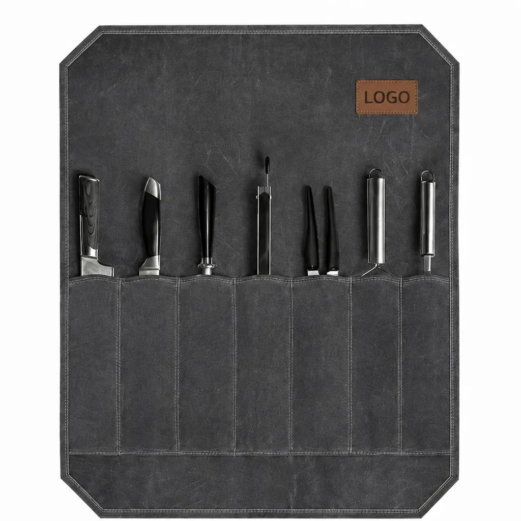 Canvas Rollup Knife Storage Bag with Tie Closure