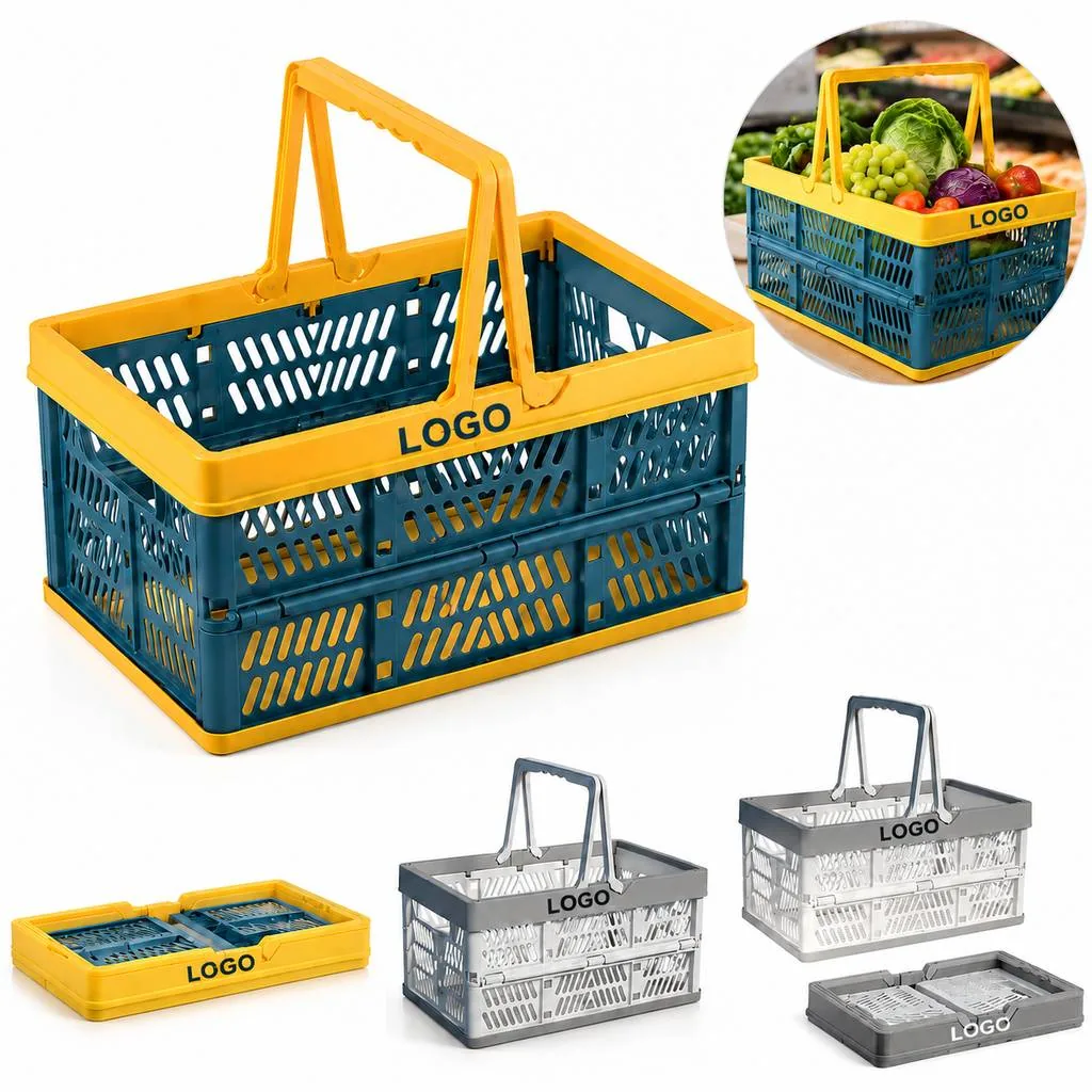 Foldable Plastic Shopping Basket for Groceries and Storage