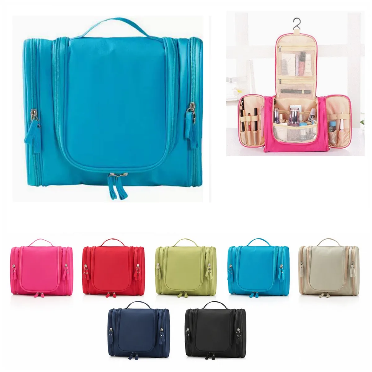 Double Compartment Travel Toiletry Bag with Hanging Loop 2