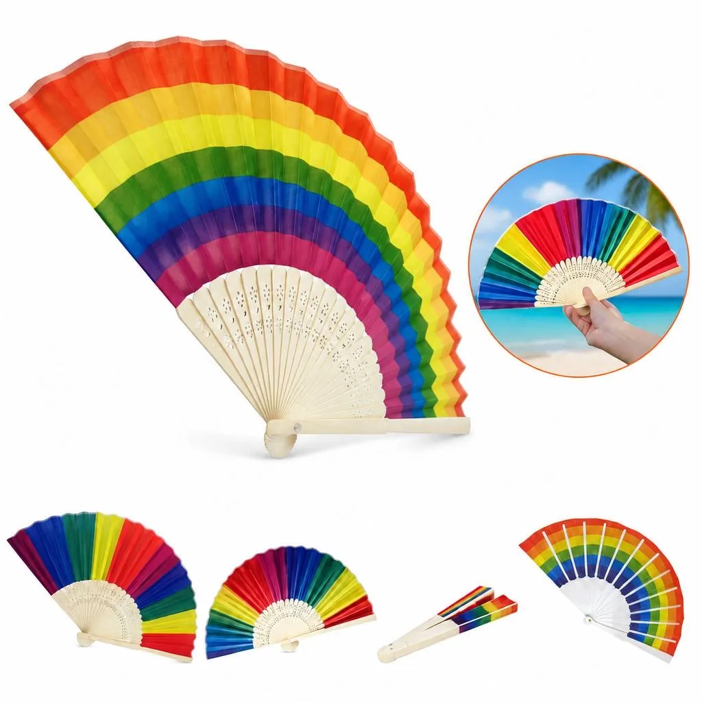 Colorful Folding Bamboo Hand Fan for Travel and Cooling 2