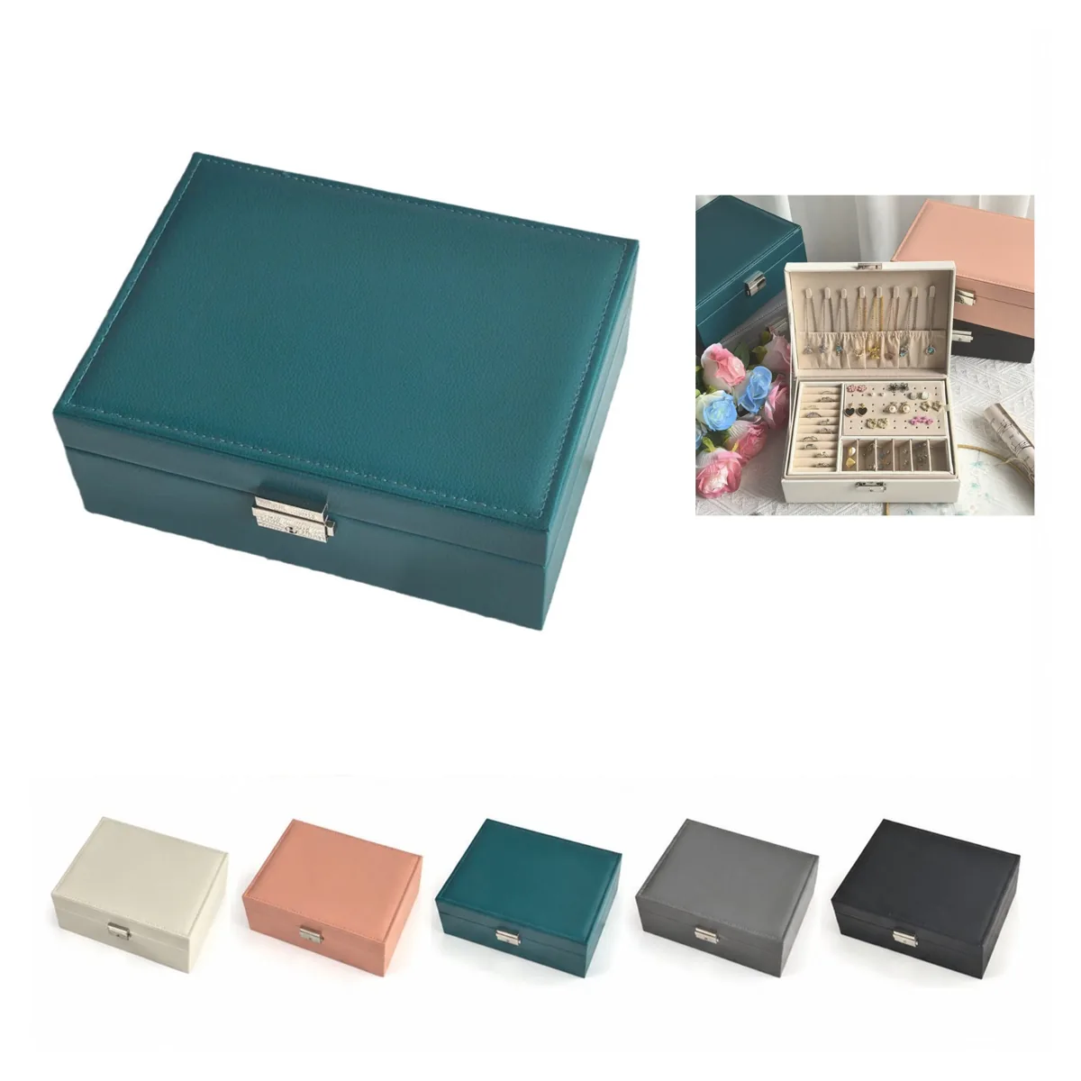 Leather Jewelry Organizer Box with Multiple Compartments 2