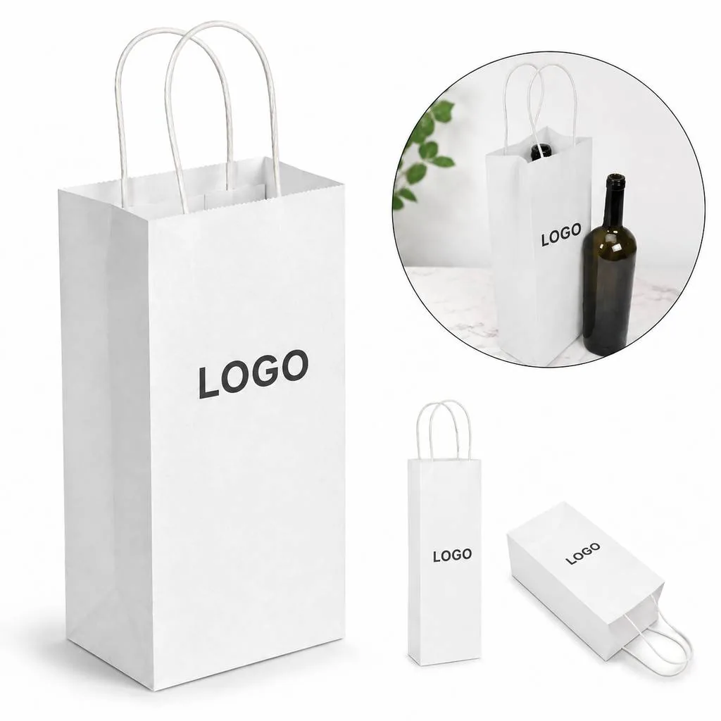White Kraft Paper Wine Gift Bags for Bottles