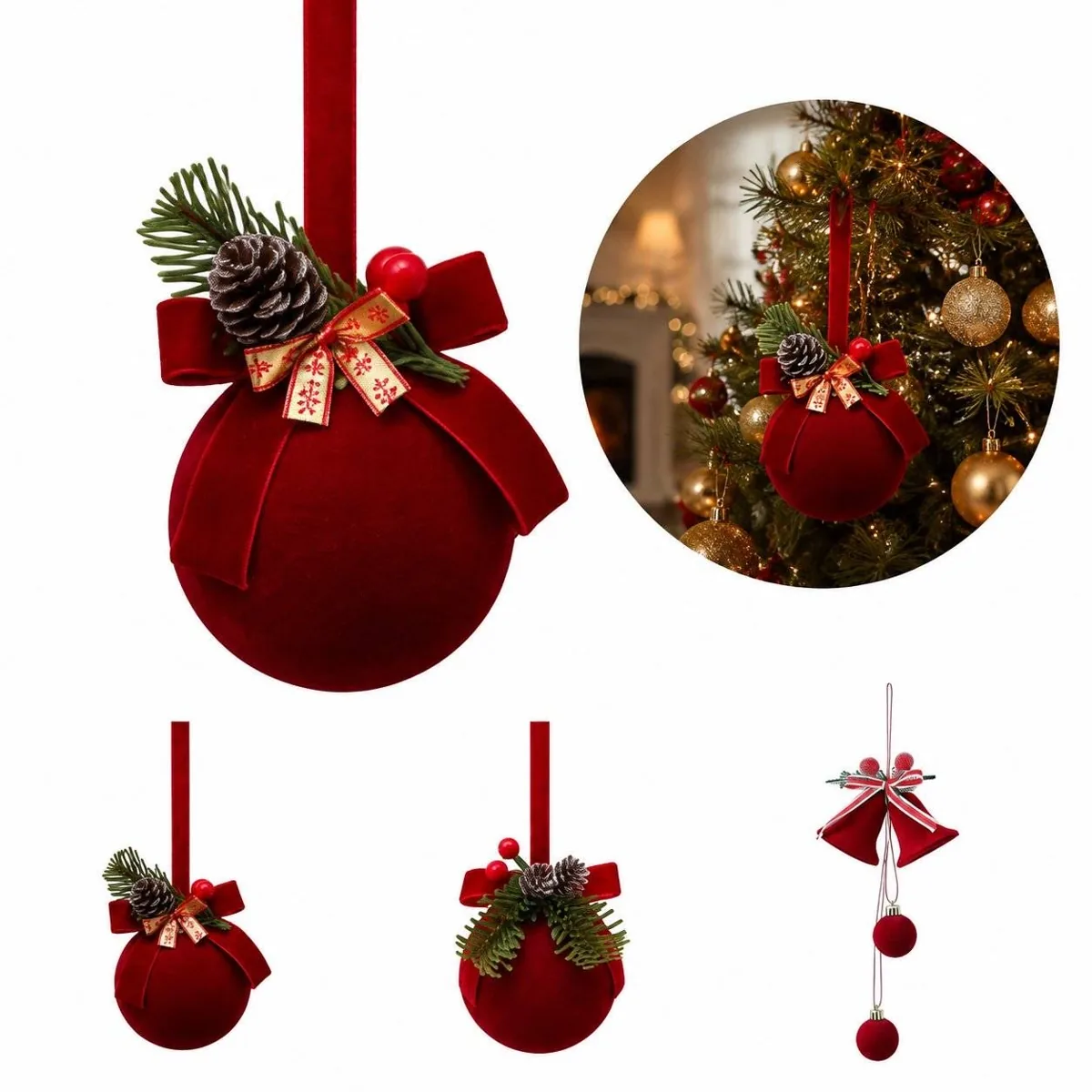 Nordic Flocked Bell Ornament for Christmas Decor 2