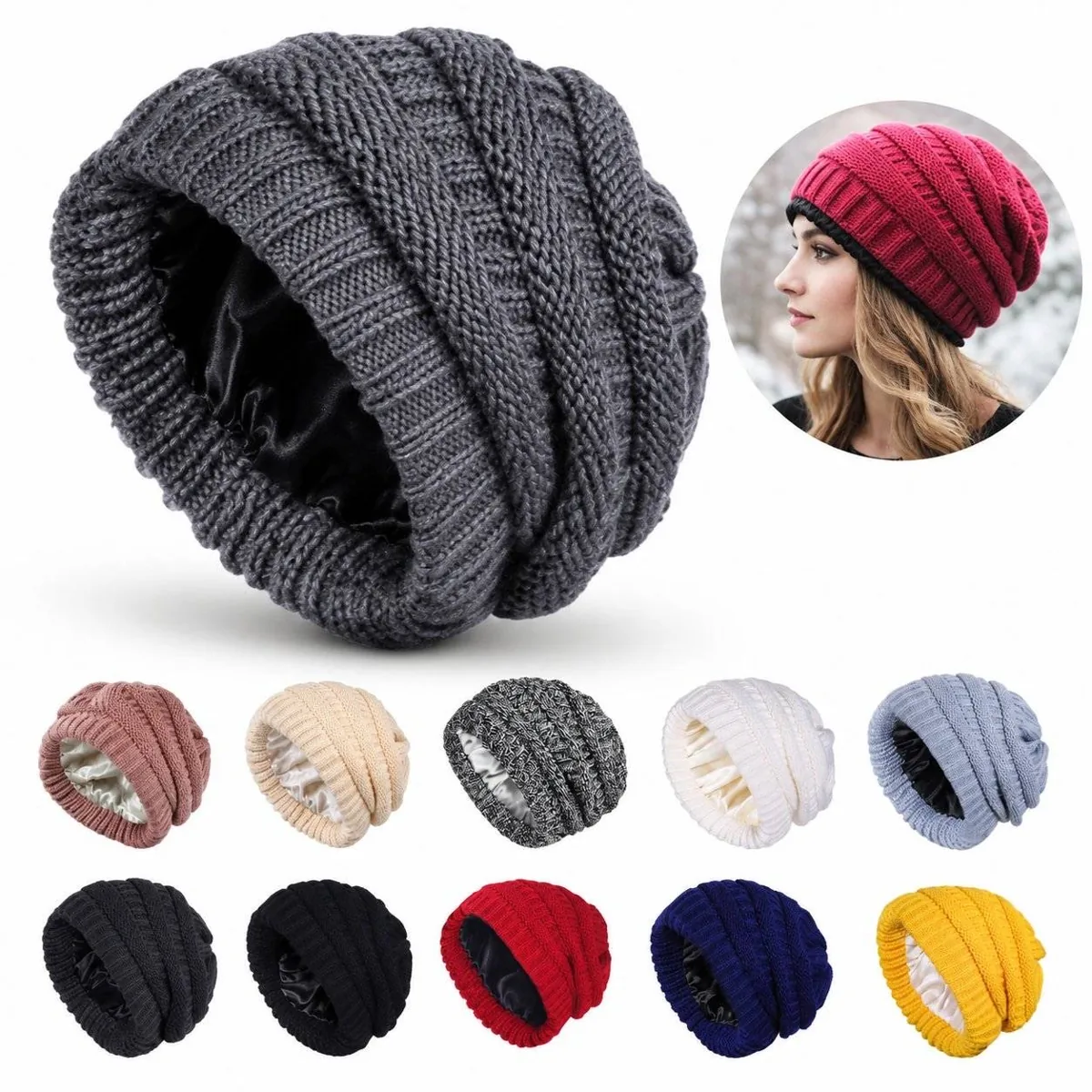 Satin-Lined Knitted Winter Hat for Warmth 2