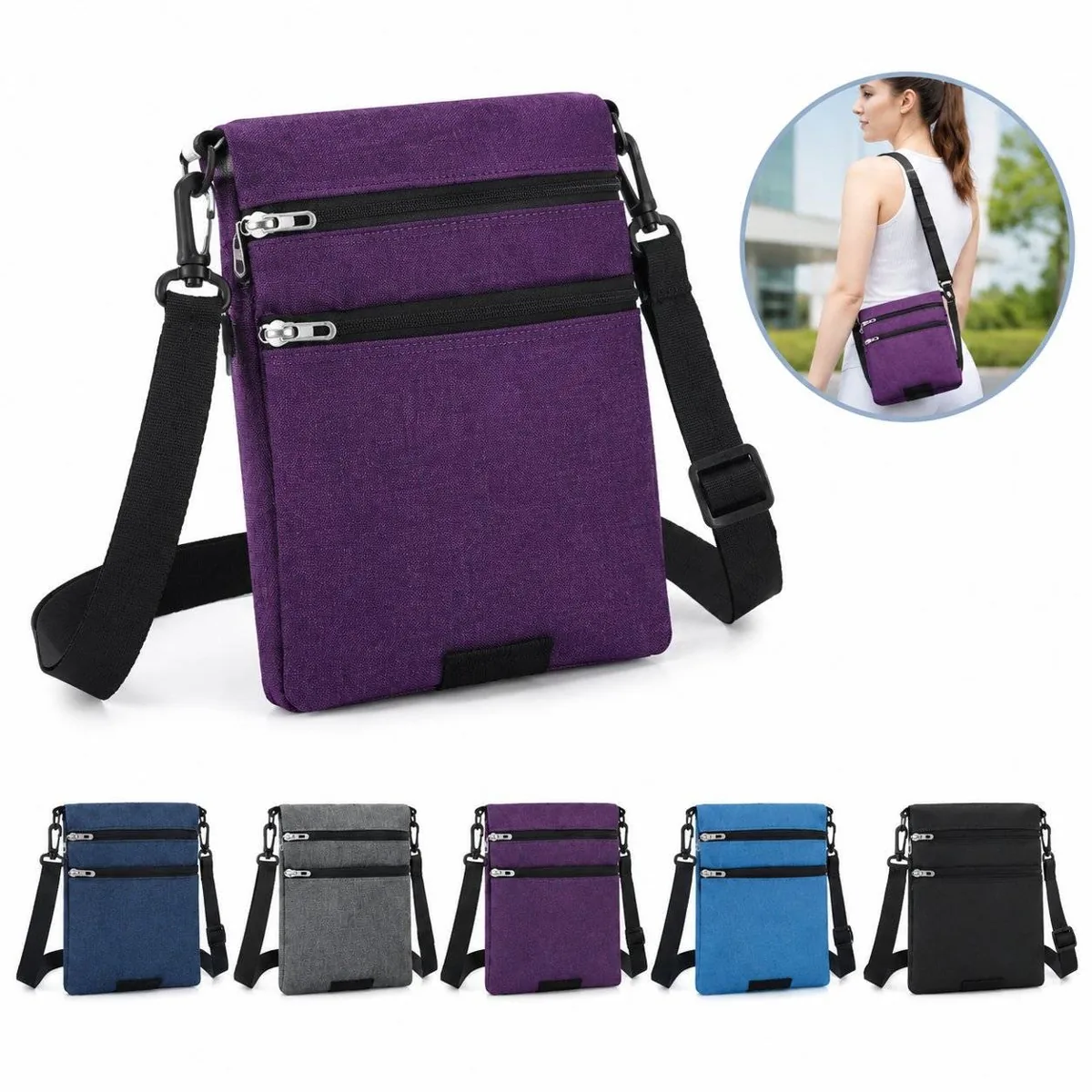 Adjustable Strap Nylon Crossbody Shoulder Bag with Zipper 2
