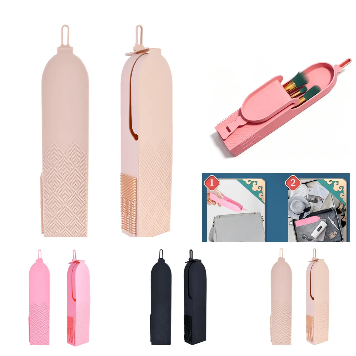 Portable Makeup Brush Holder Case with Compartments 2