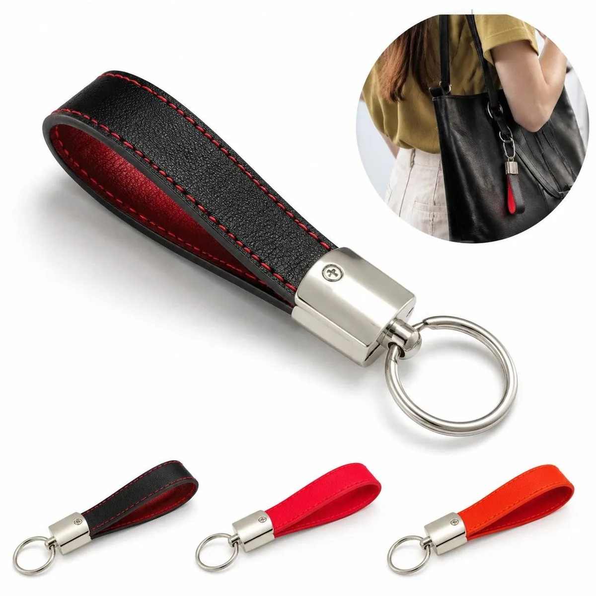 Engraved Leather Keychain with Metal Clip 2