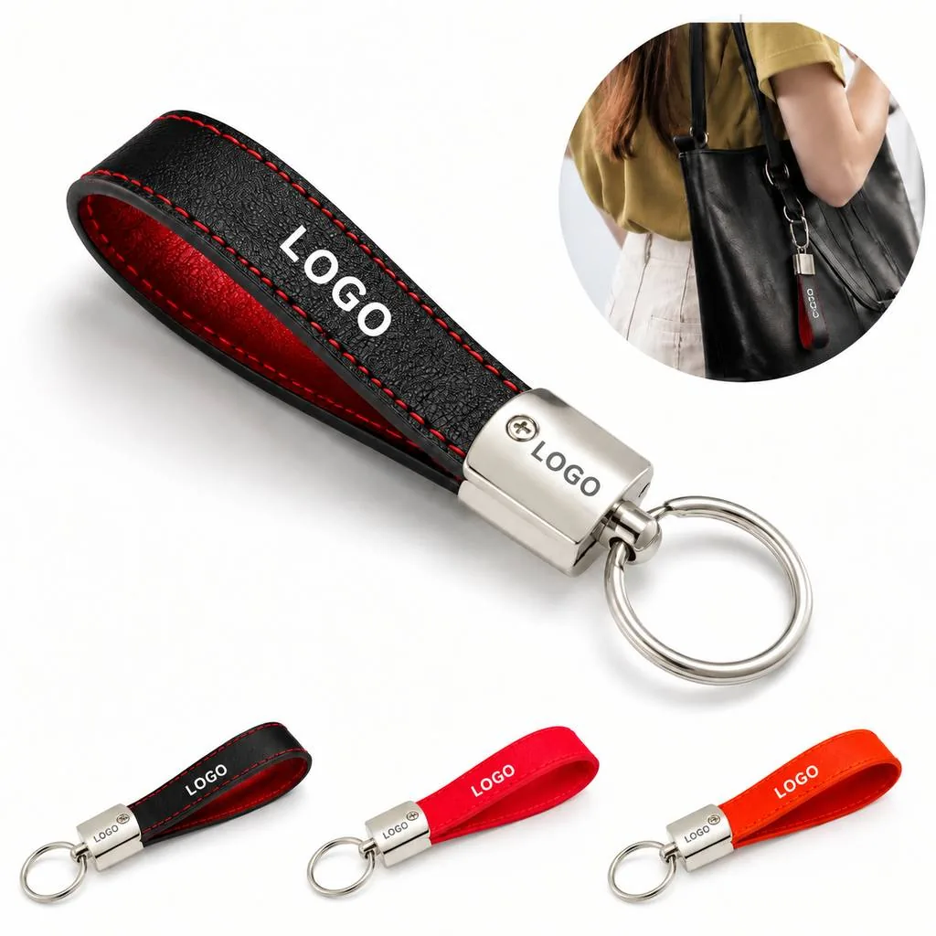 Engraved Leather Keychain with Metal Clip