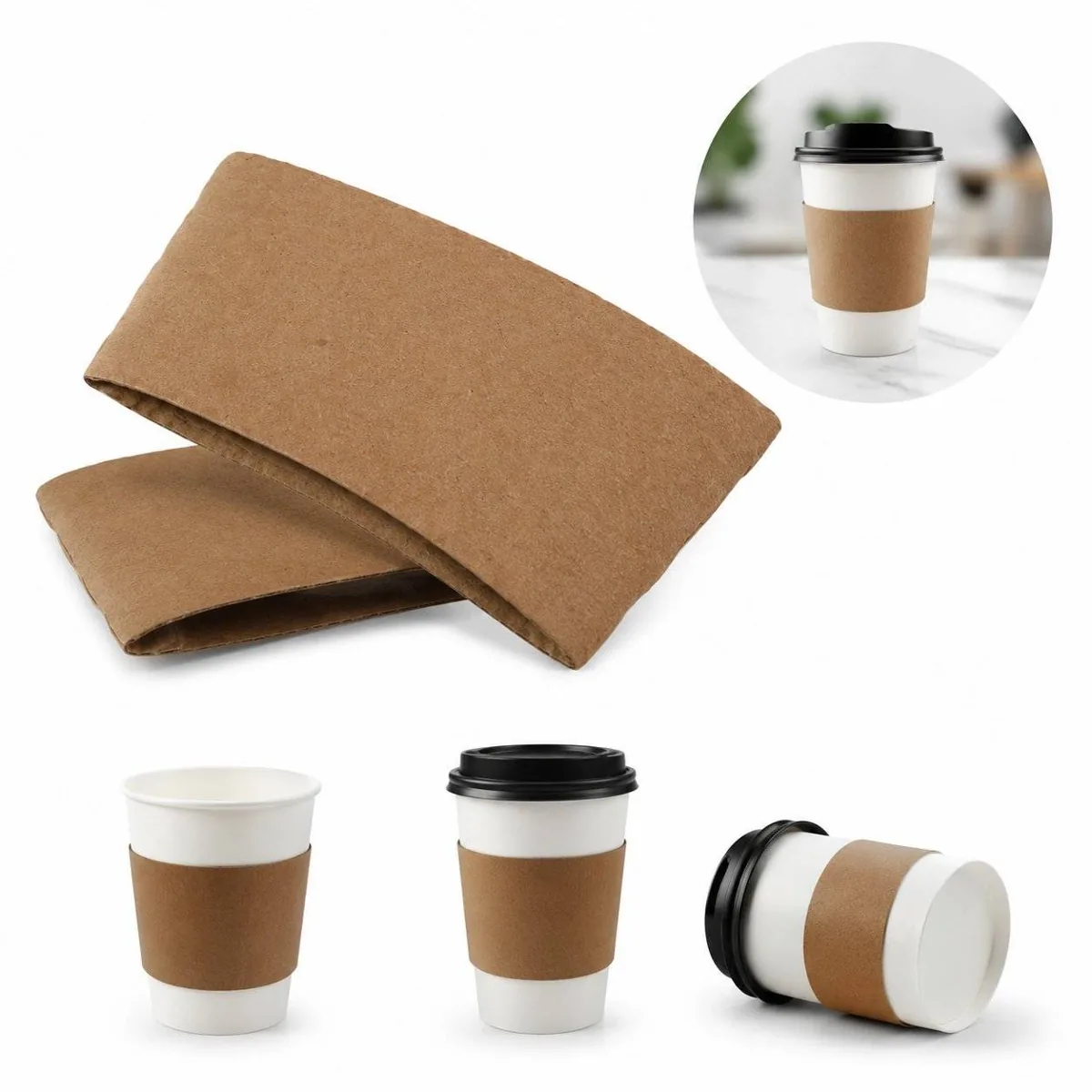 Disposable Recyclable Kraft Paper Cup Sleeves for Hot Cold 2
