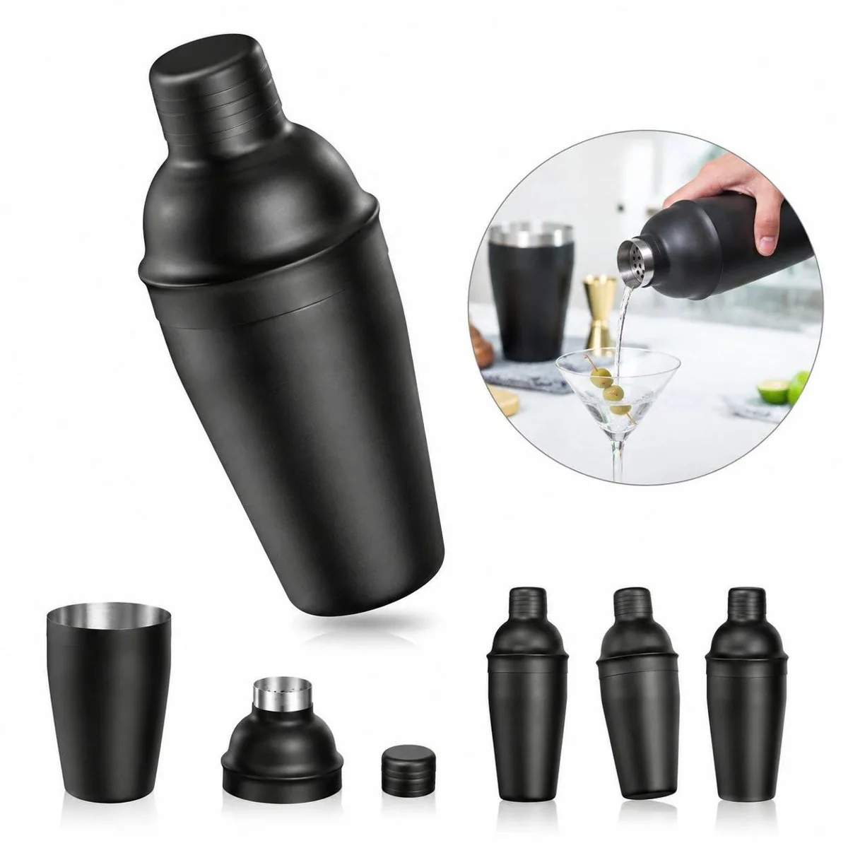 Engraved Matte Black Cocktail Shaker Set 2