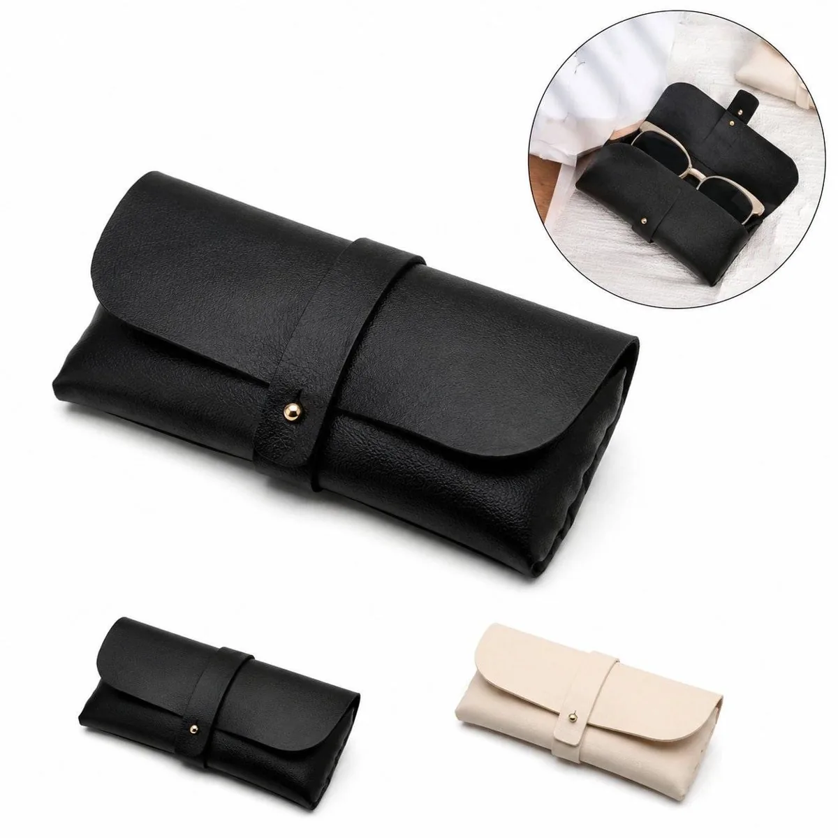 Soft Leather Glasses Case with Snap Closure 2