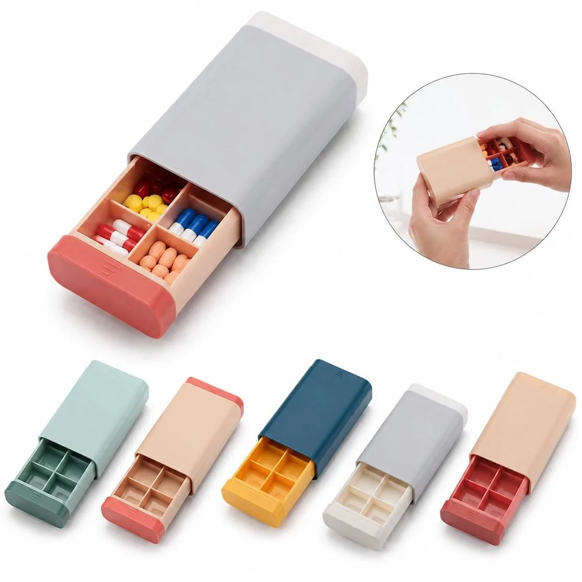 Portable 6-Compartment Medicine Organizer Box 2