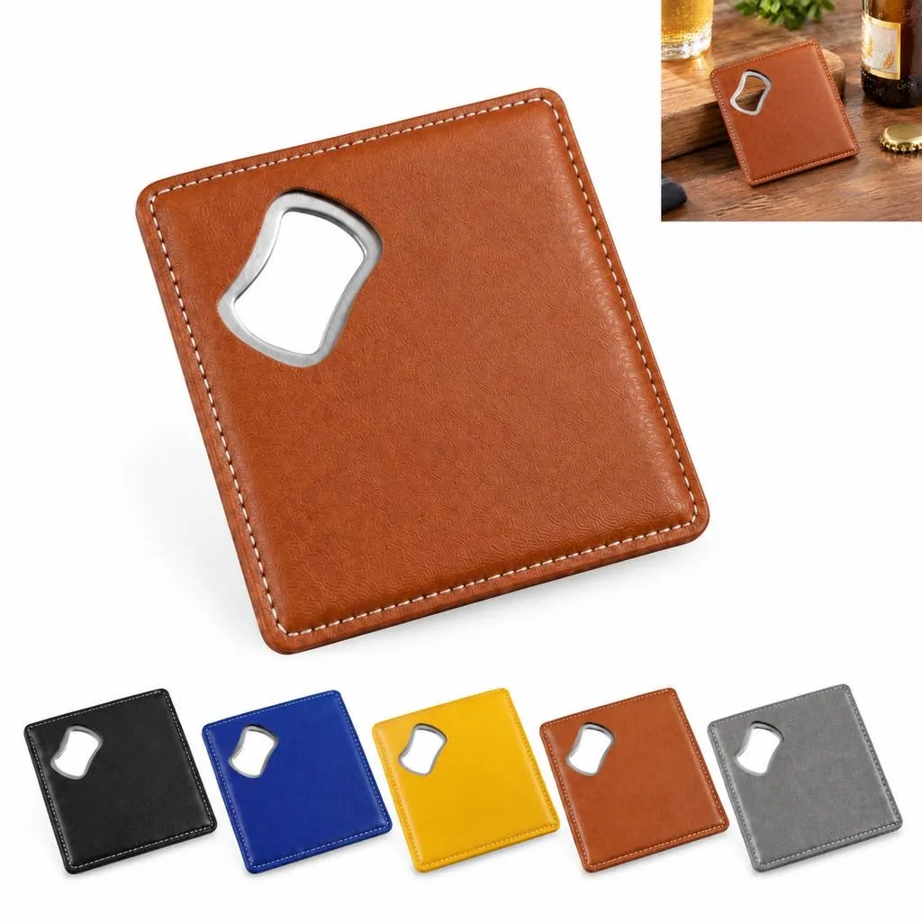 Custom Laser Engraved Leather Coaster with Bottle Opener 2