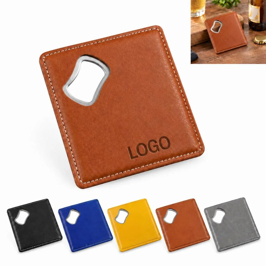 Custom Laser Engraved Leather Coaster with Bottle Opener