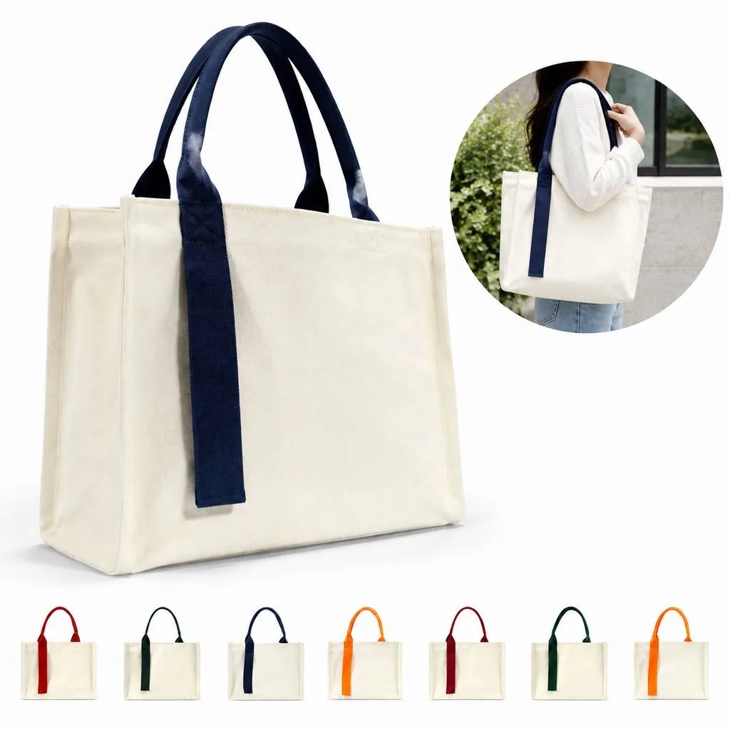 Three-Layer Canvas Tote Bag with Ribbon Accent 2