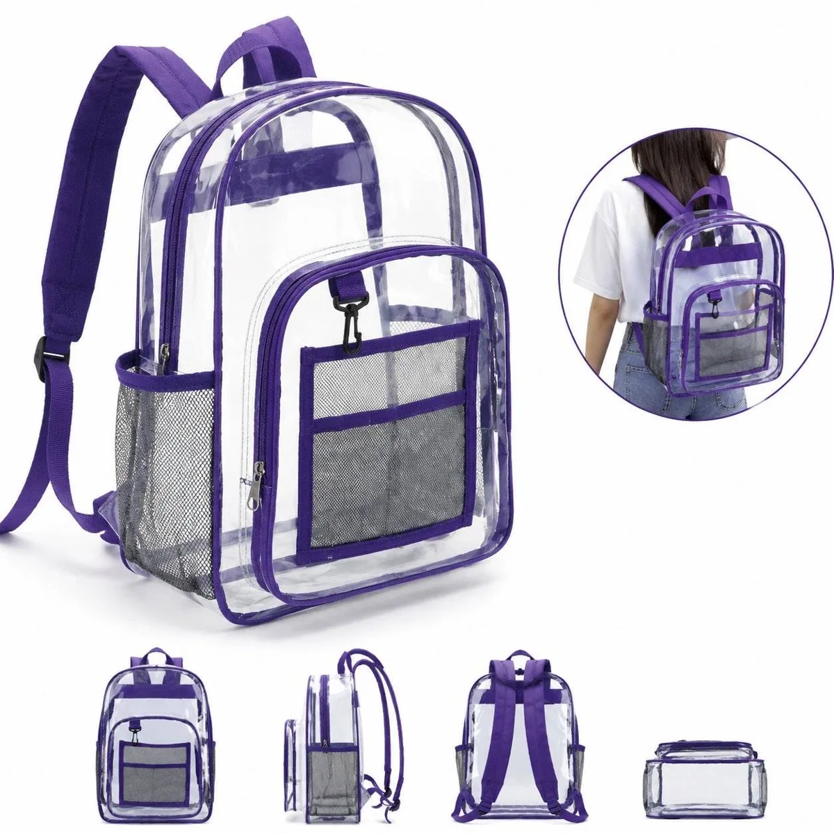 Clear PVC Shoulder Bag with Zipper Large Transparent 2