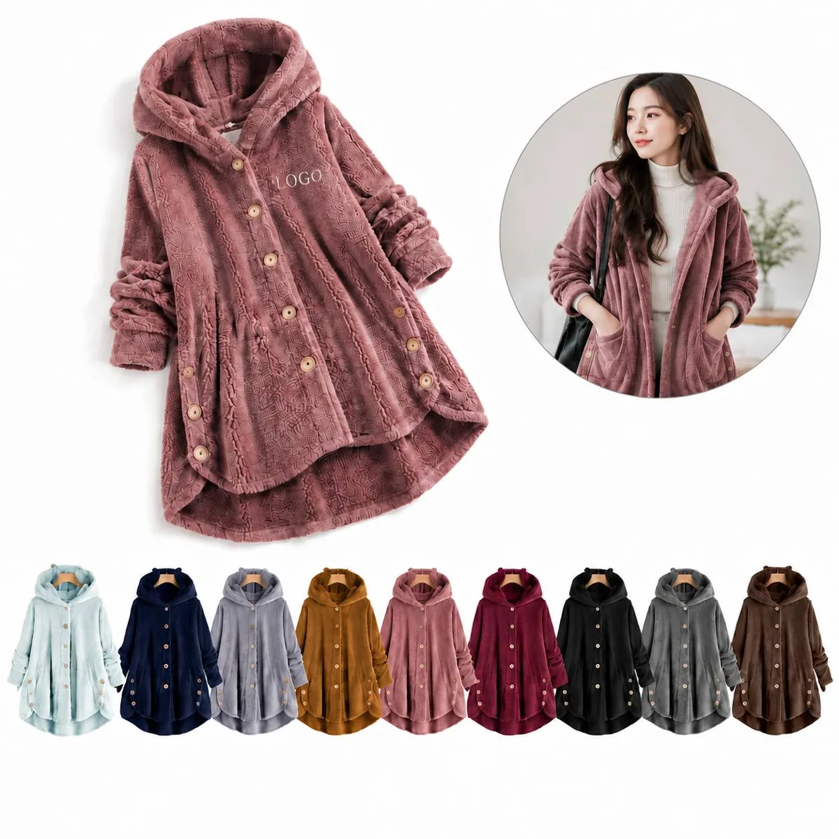 Women's Soft Fleece Button-Front Coat for Layering
