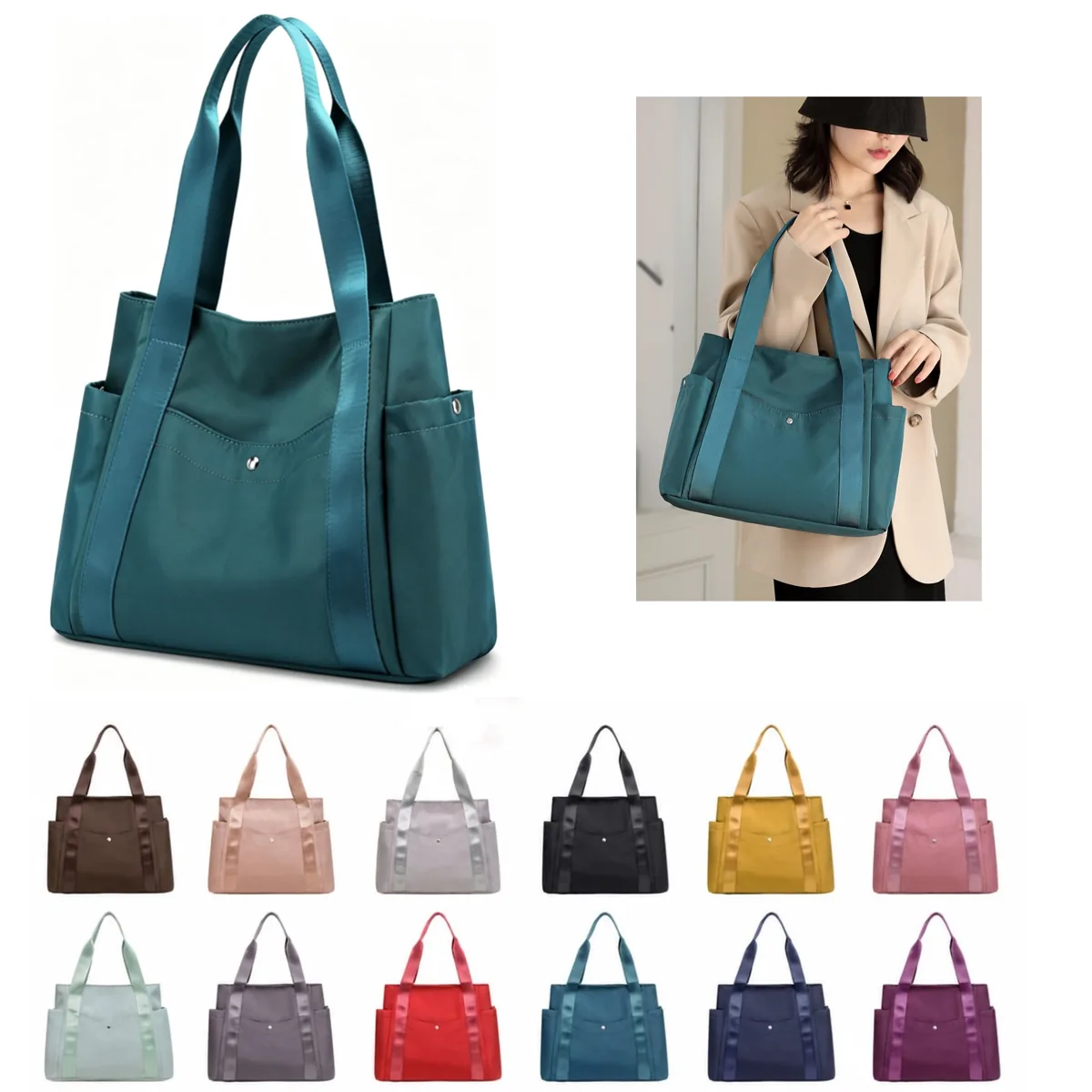 Multi-Pocket Nylon Tote Bag for Work and Travel 2