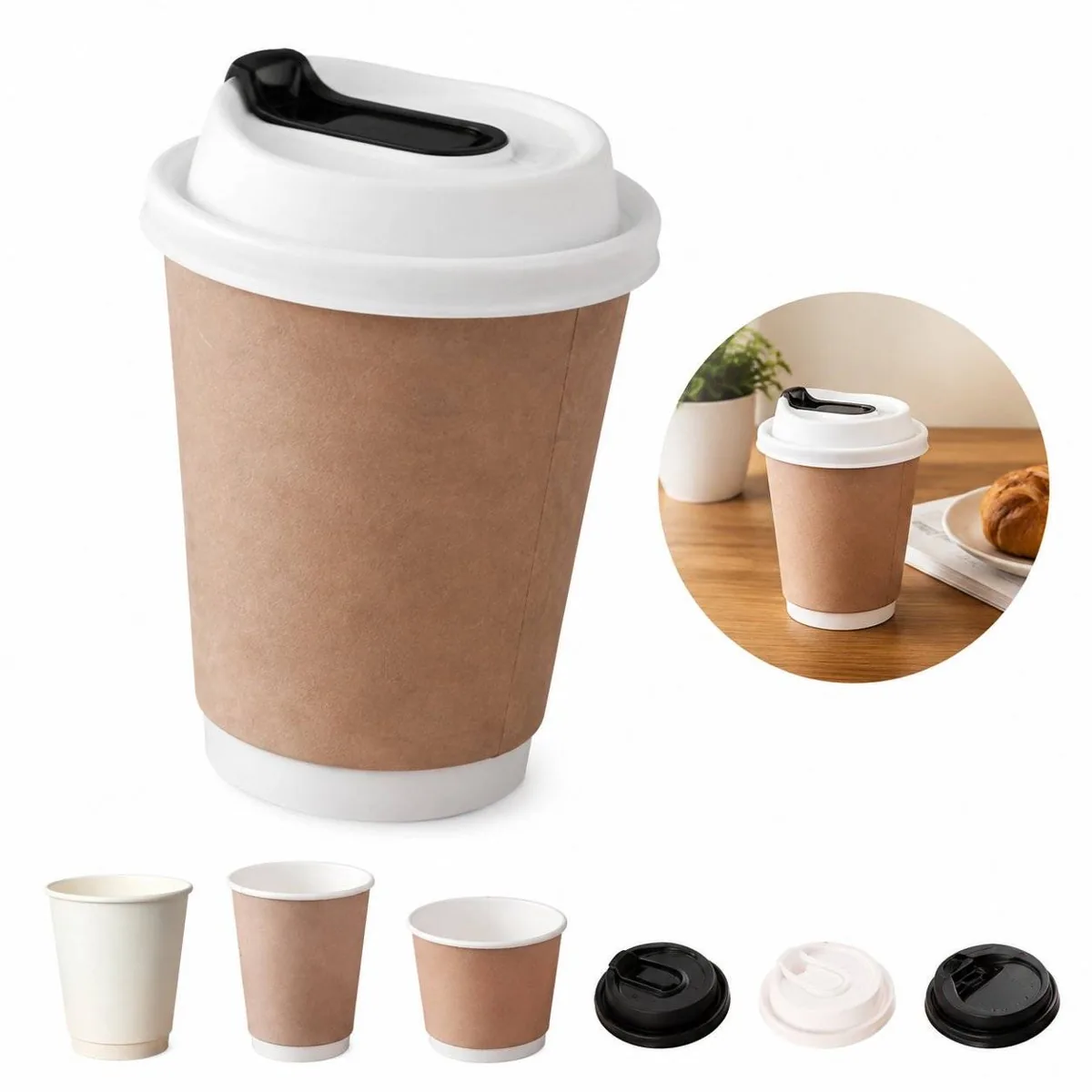Disposable Insulated Paper Cup with Lid for Hot Cold Drinks 2