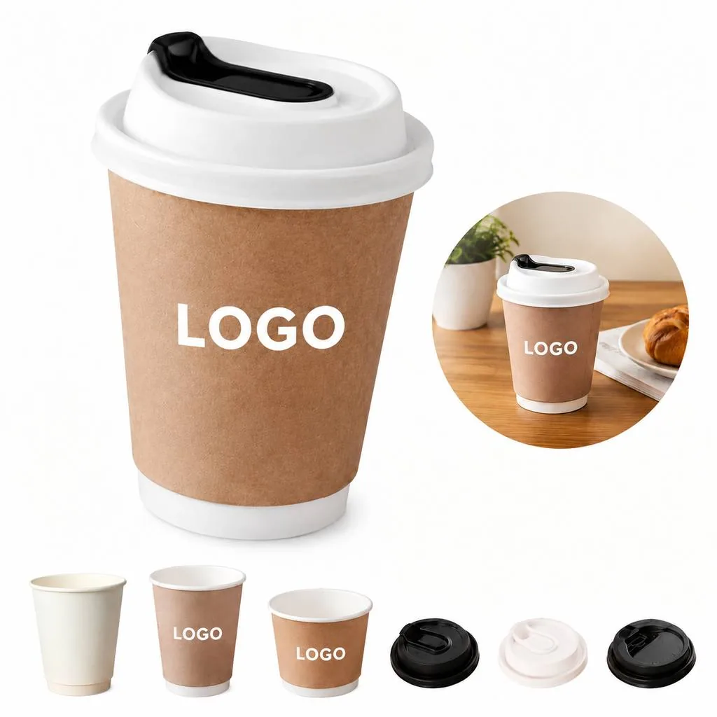Disposable Insulated Paper Cup with Lid for Hot Cold Drinks