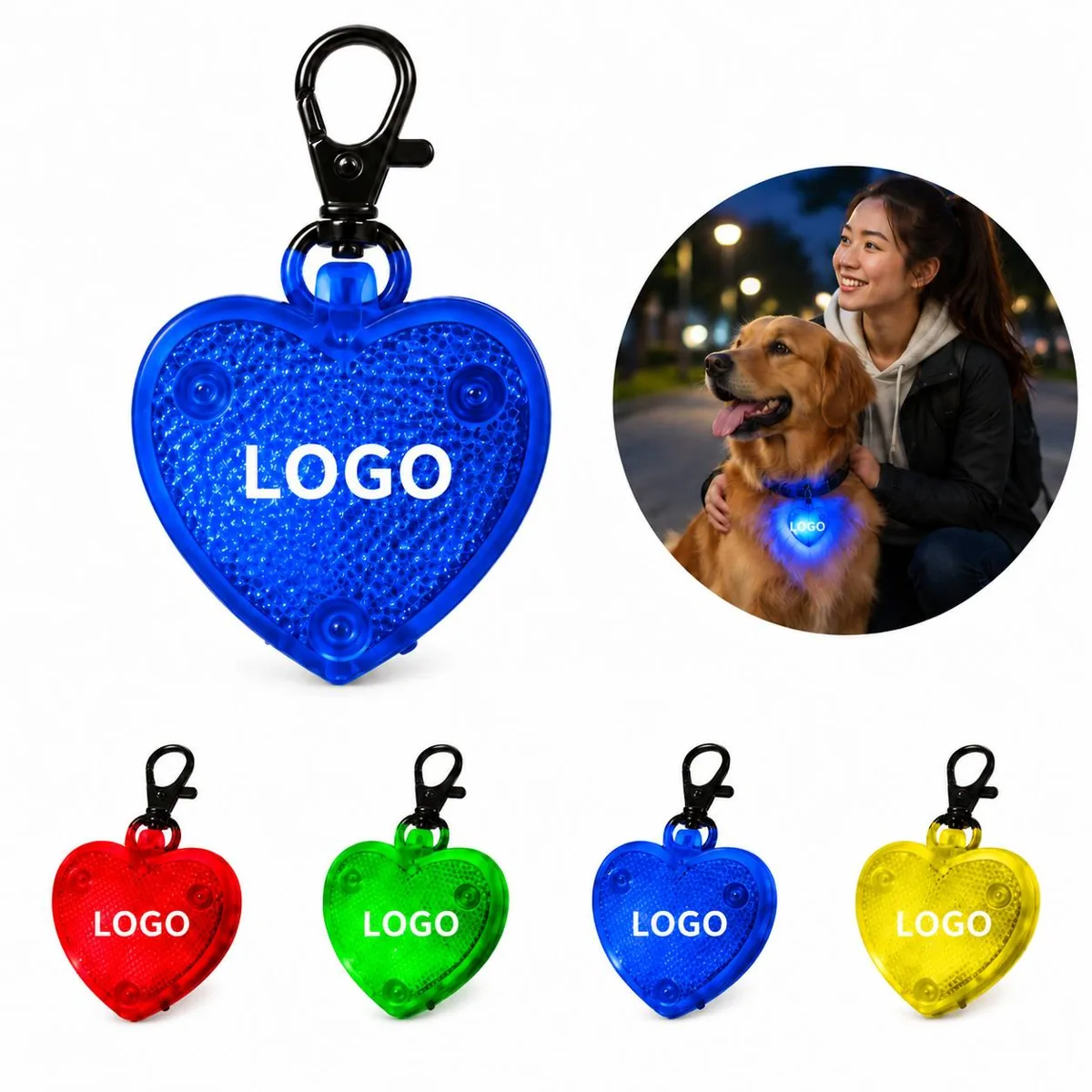 LED Flashing Heart Pet Collar Keychain