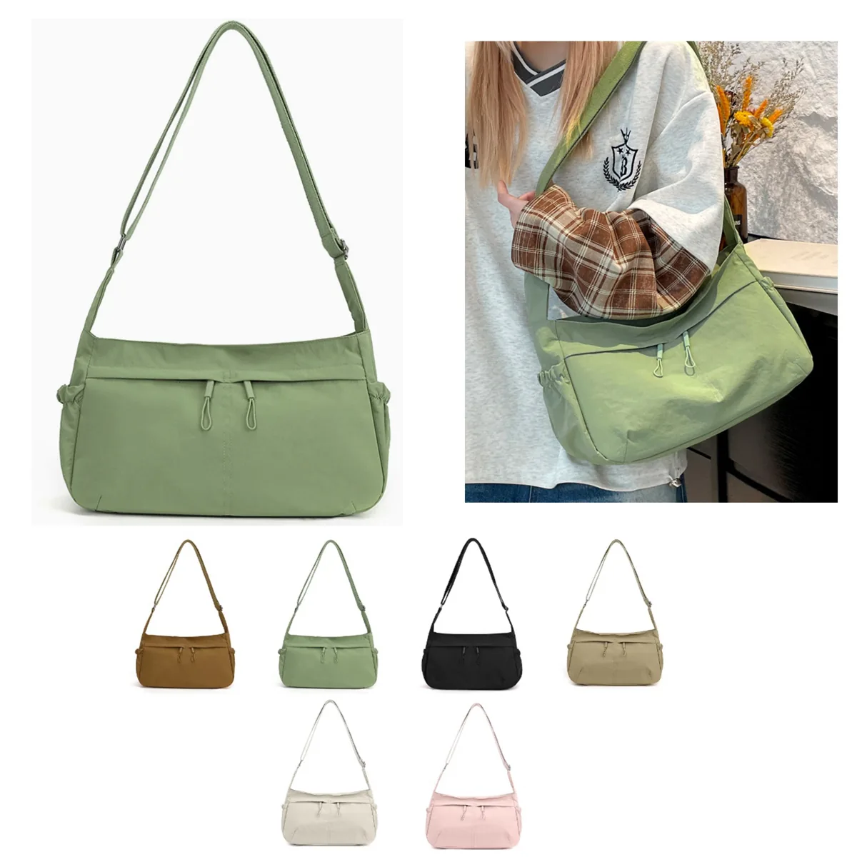 Water-Resistant Nylon Crossbody Bag with Multiple 2