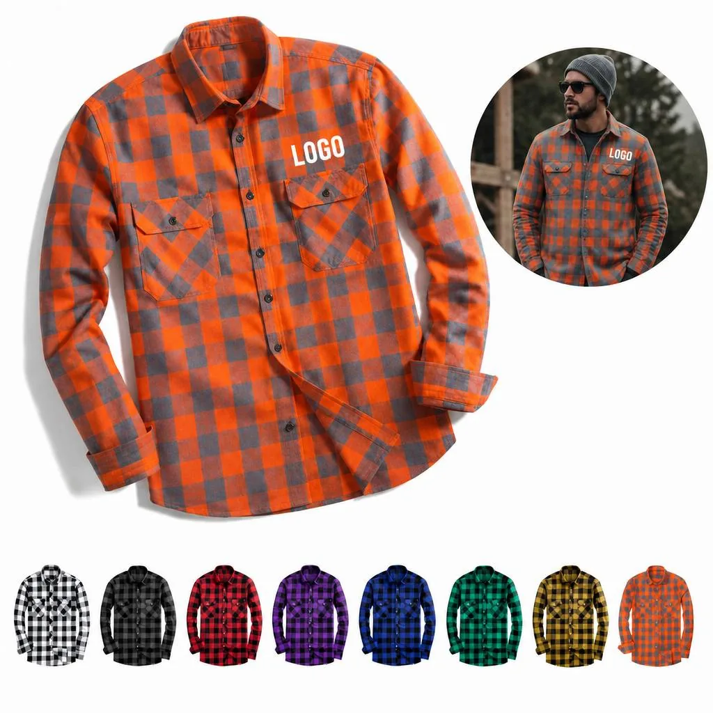 Plaid Brushed Cotton Flannel Shirt for Men