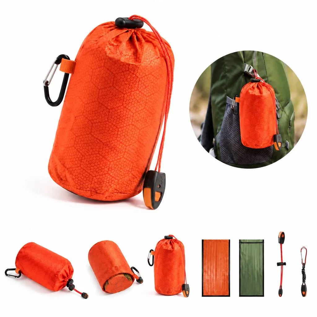 Emergency Thermal Sleeping Bag with Whistle and Carabiner 2