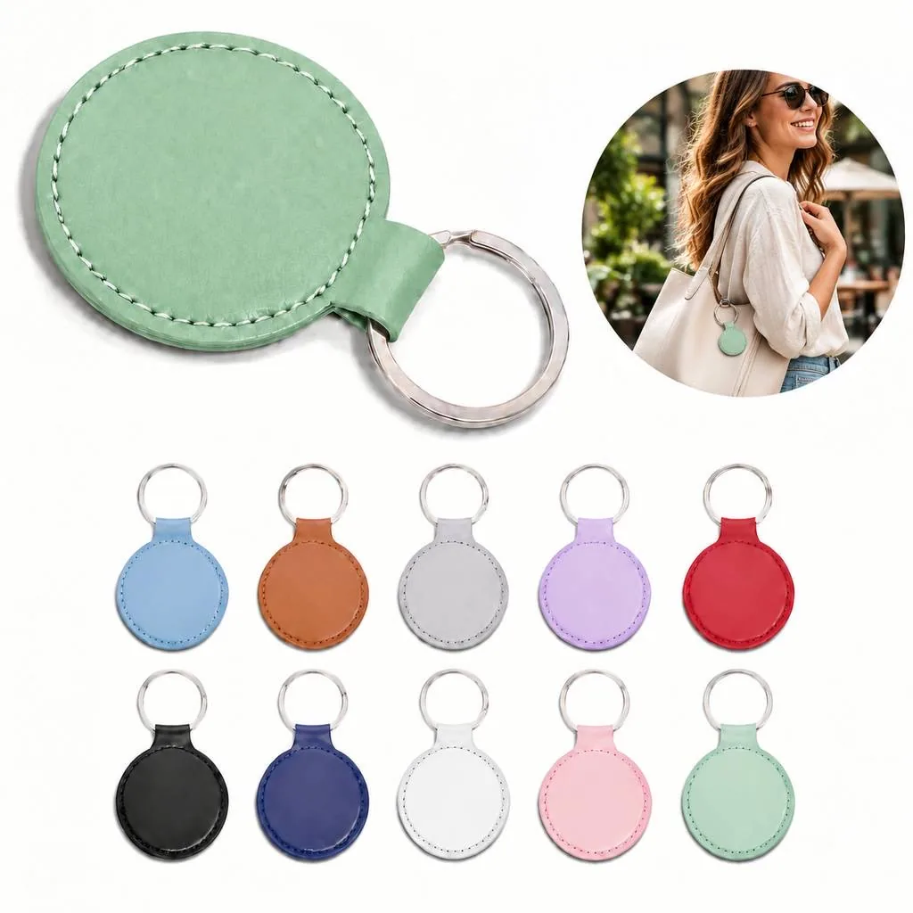 Round PU Leather Keychain with Metal Ring 2