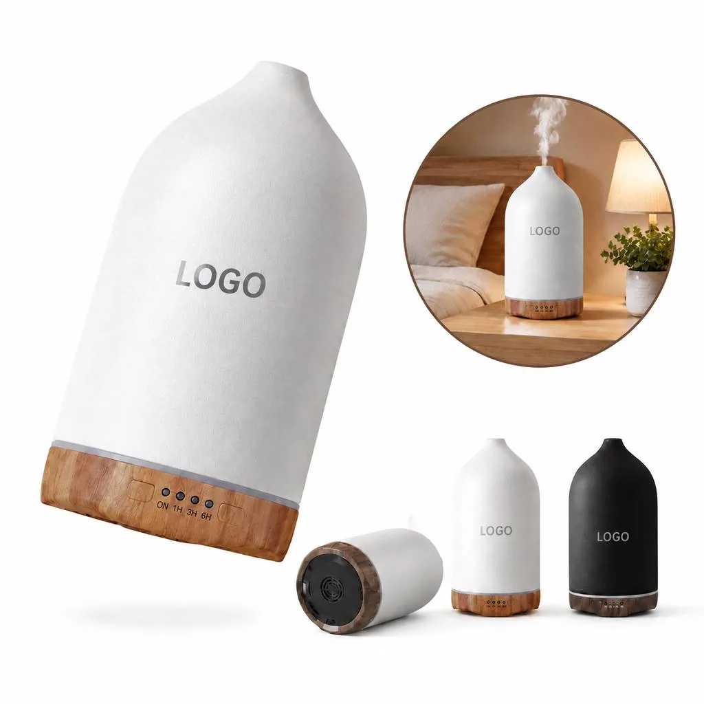 Wood Grain Ceramic Mist Diffuser with Auto Shut-Off