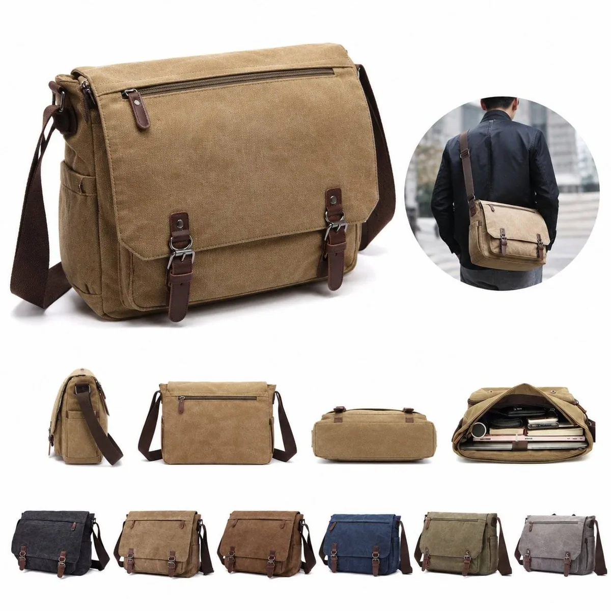 Retro Canvas Laptop Messenger Bag Fits 15.6-Inch 2