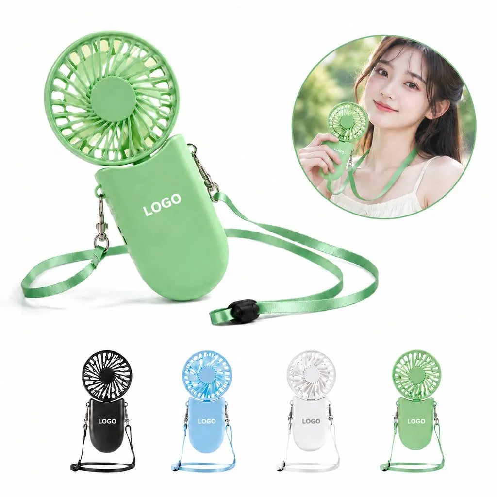 Wearable Neck Fan with Adjustable Head and Lanyard