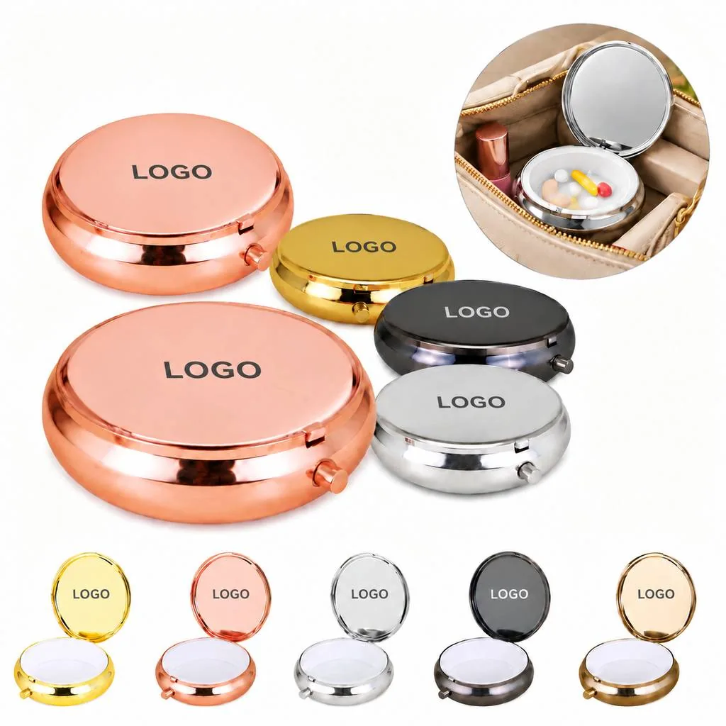 Round Metal Travel Pill Case with Twist-Lock Closure
