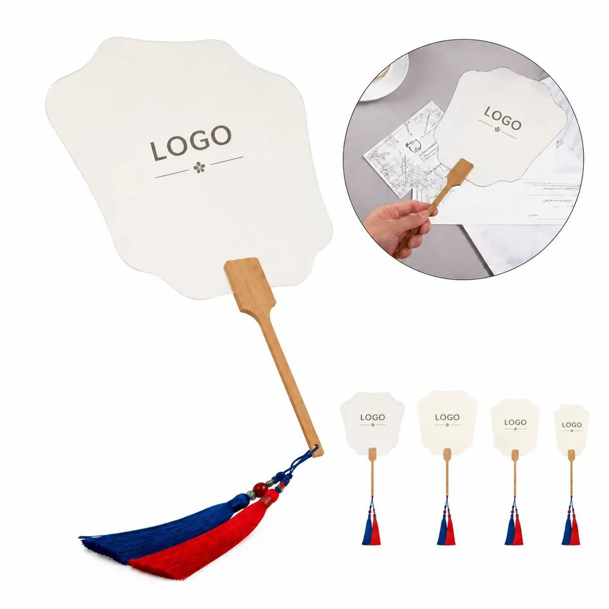 Custom Promotional Plastic Fans with Wooden Handles