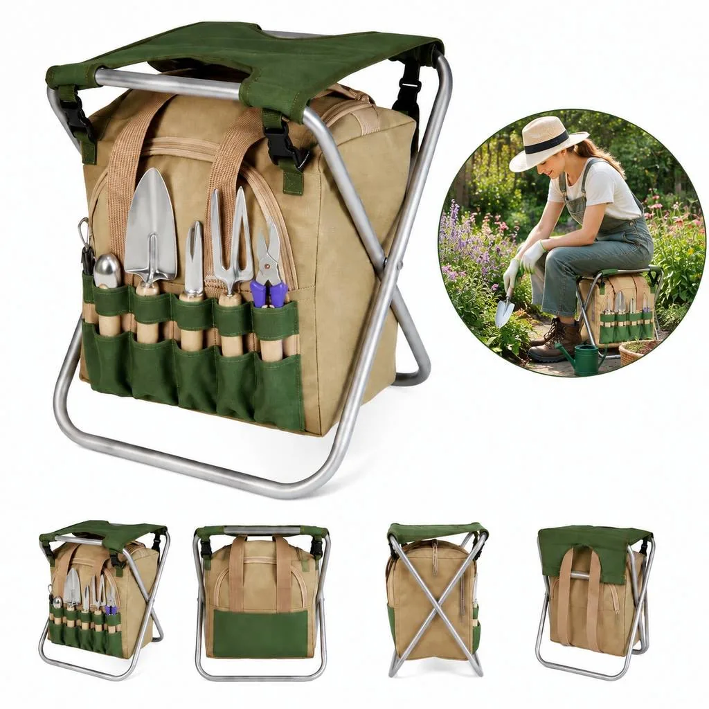 Folding Garden Seat with Built-In Tool Storage 2