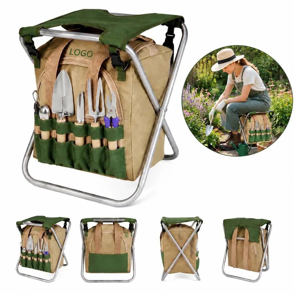 Folding Garden Seat with Built-In Tool Storage