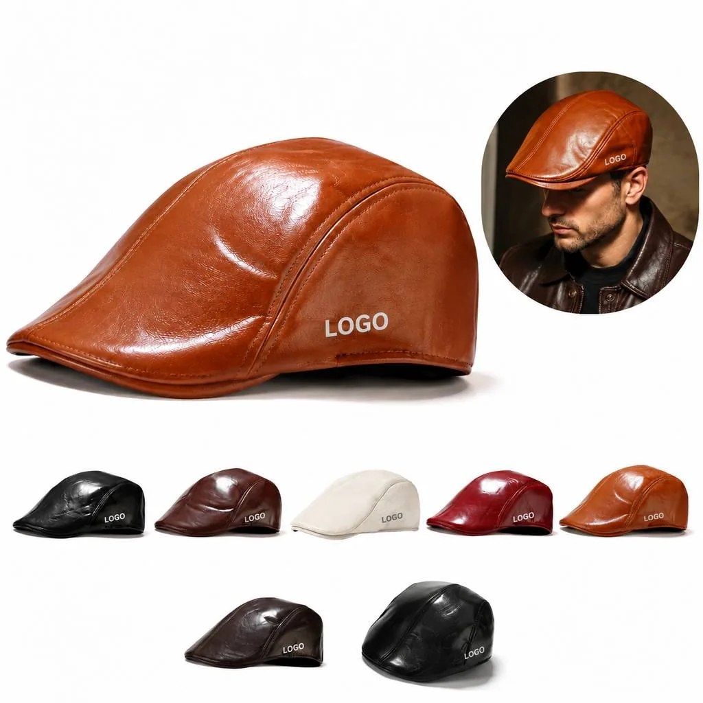 French Style PU Leather Beret Adjustable Fall Winter Hat
