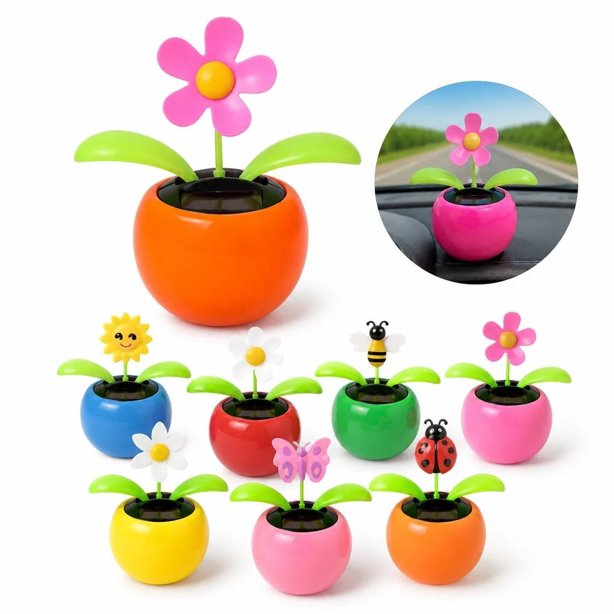 Solar Car Flower Ornament with Eco-Friendly Design 2