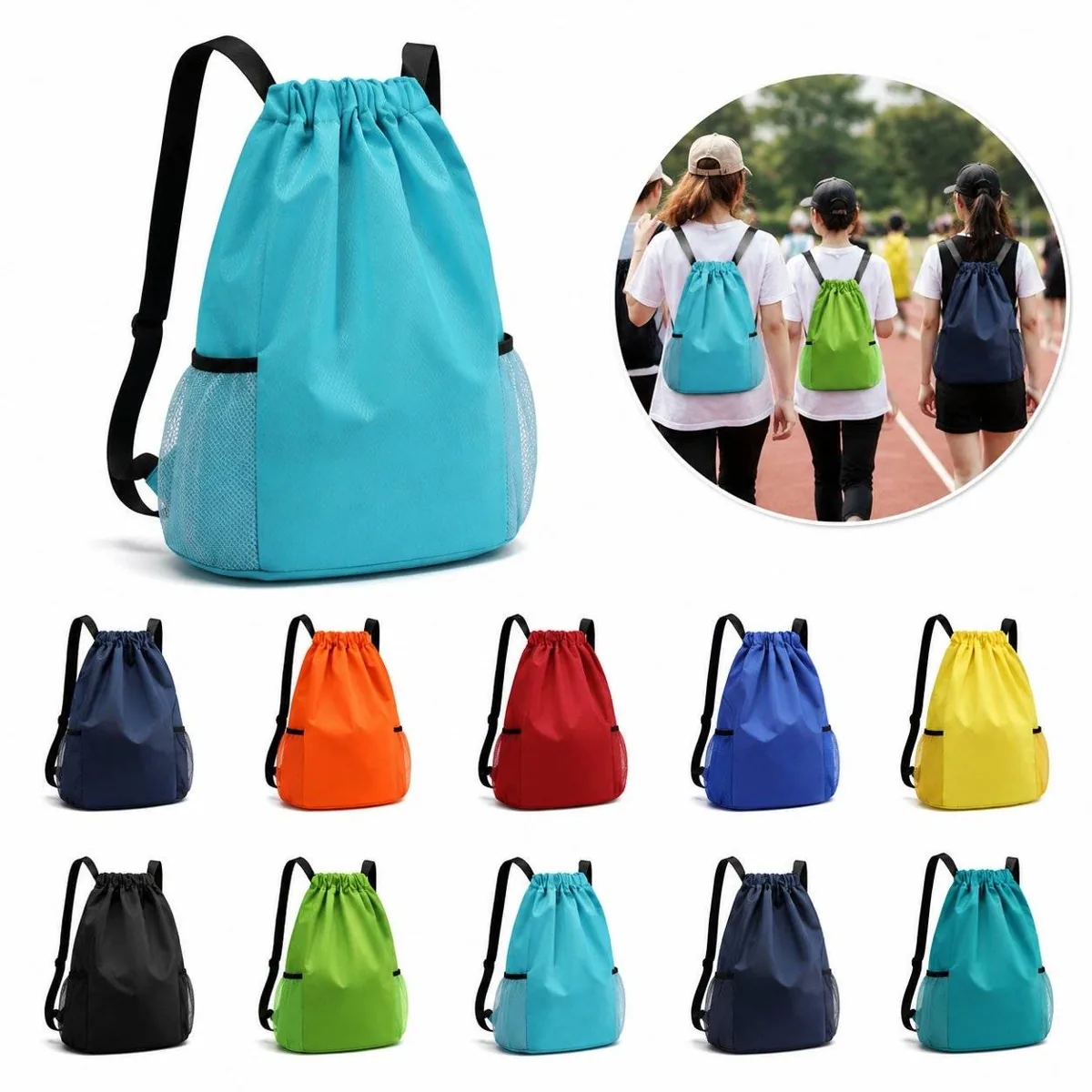 Lightweight Oxford Drawstring Backpack with Front Pocket 2