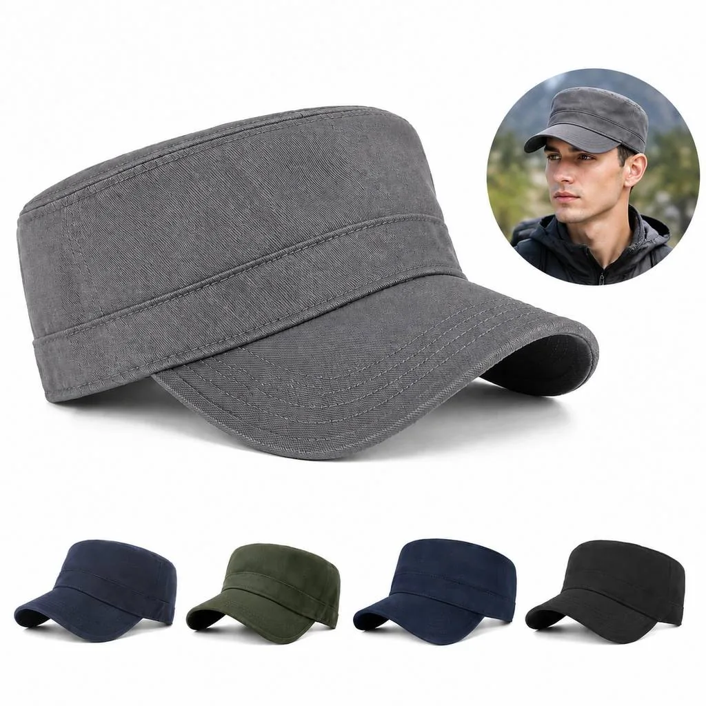 Solid Color Flat Brim Duckbill Cap Adjustable Cotton Hat 2