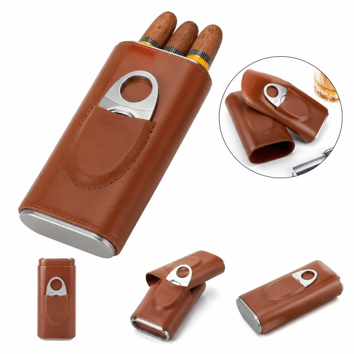 Genuine Leather Travel Cigar Holder with Secure Closure 2