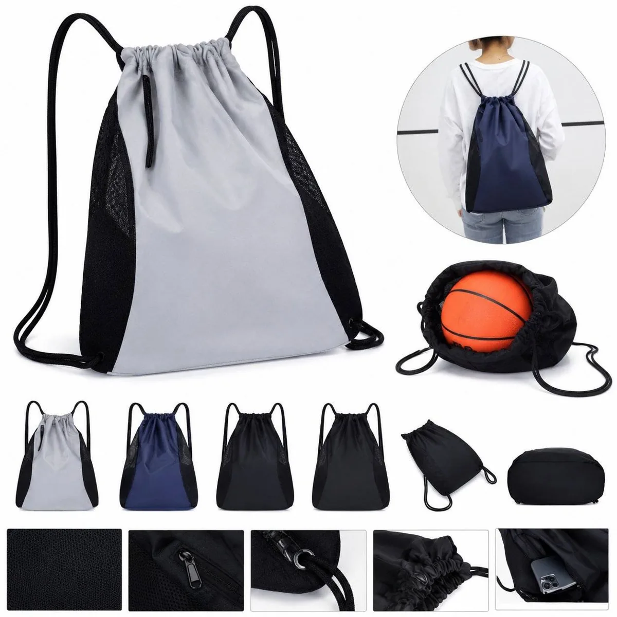 Large Waterproof Oxford Sports Drawstring Bag for Gym Travel 2