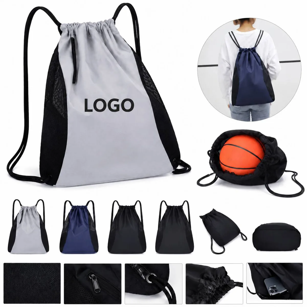 Large Waterproof Oxford Sports Drawstring Bag for Gym Travel