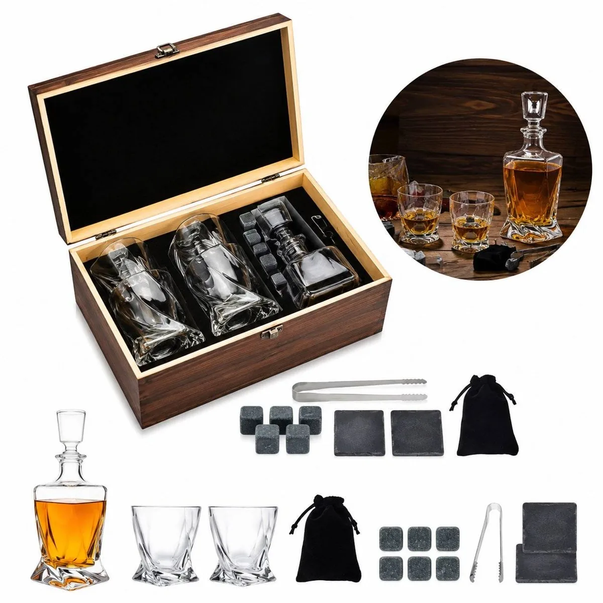 Handcrafted Crystal Whiskey Decanter with 2 Glasses Gift Set 2