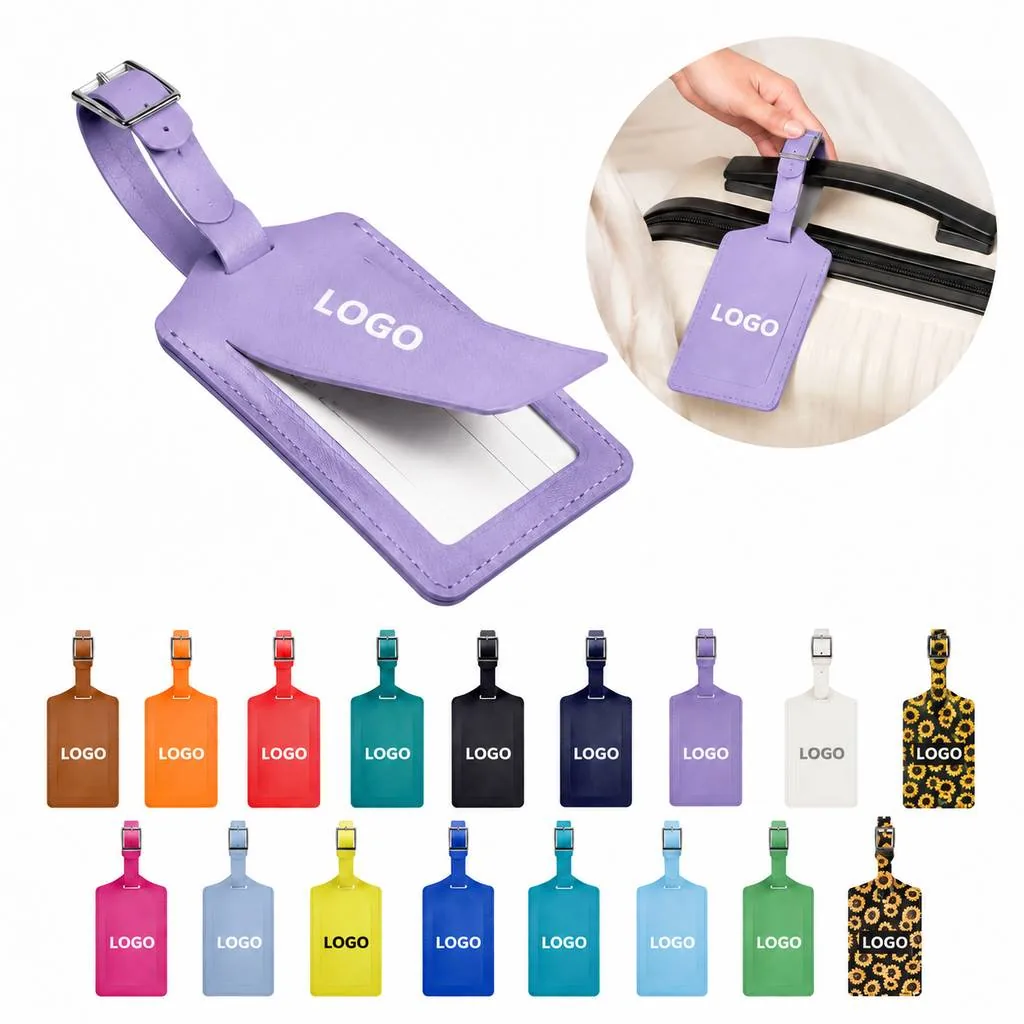 Cute PU Leather Travel Luggage Tag with Secure Strap