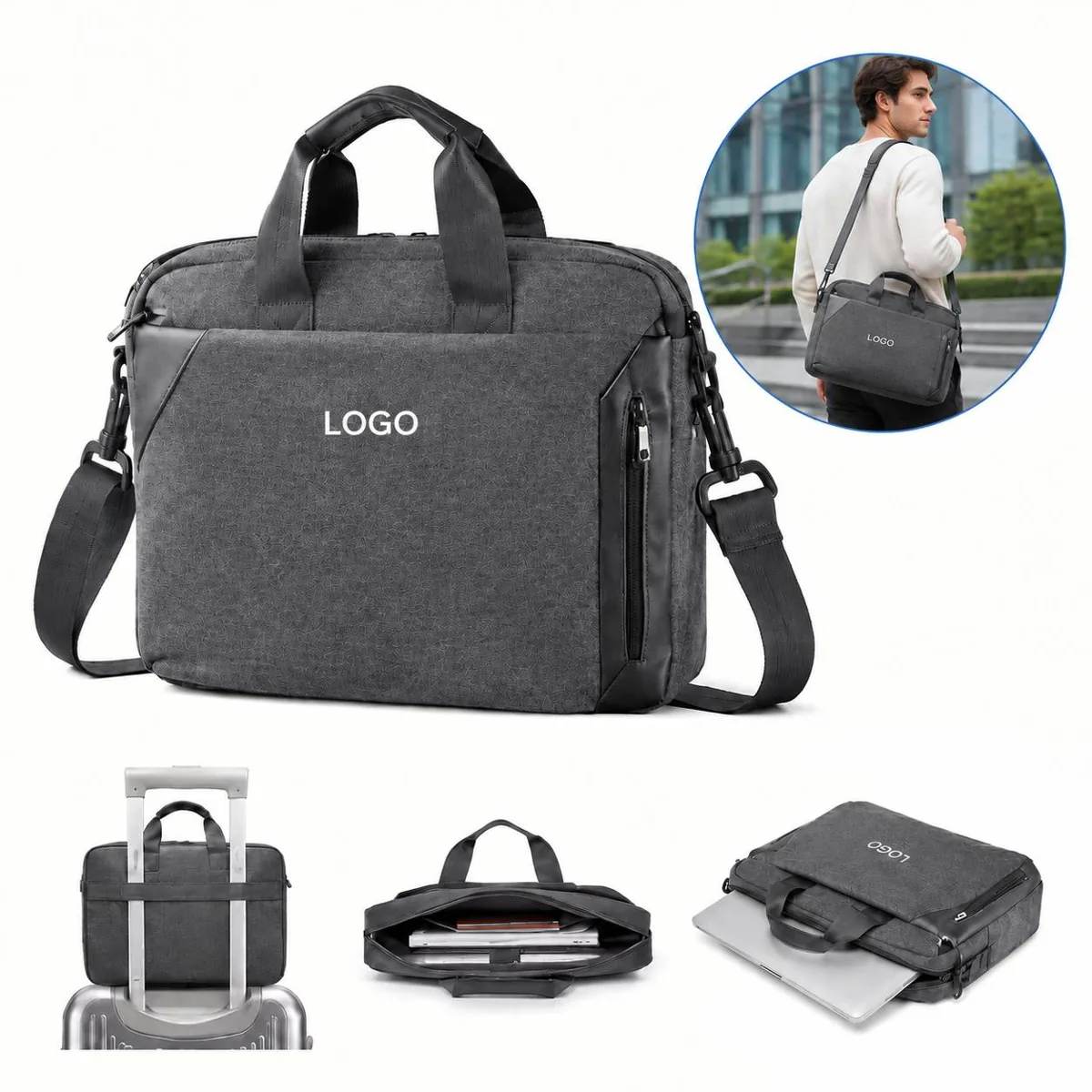 Water-Resistant Polycanvas Laptop Tote for 15.6 Inch Devices