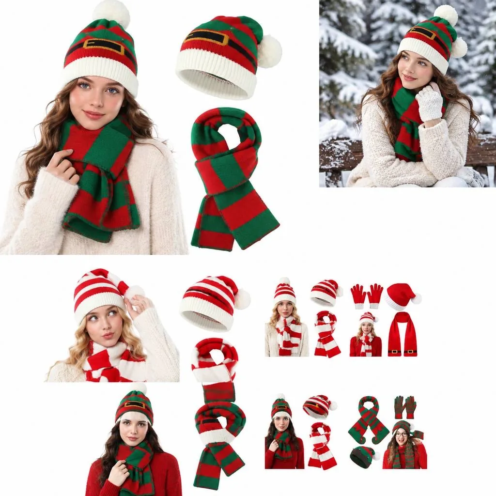 Christmas Knit Hat and Scarf Set Winter Warm Gift for Adults 2