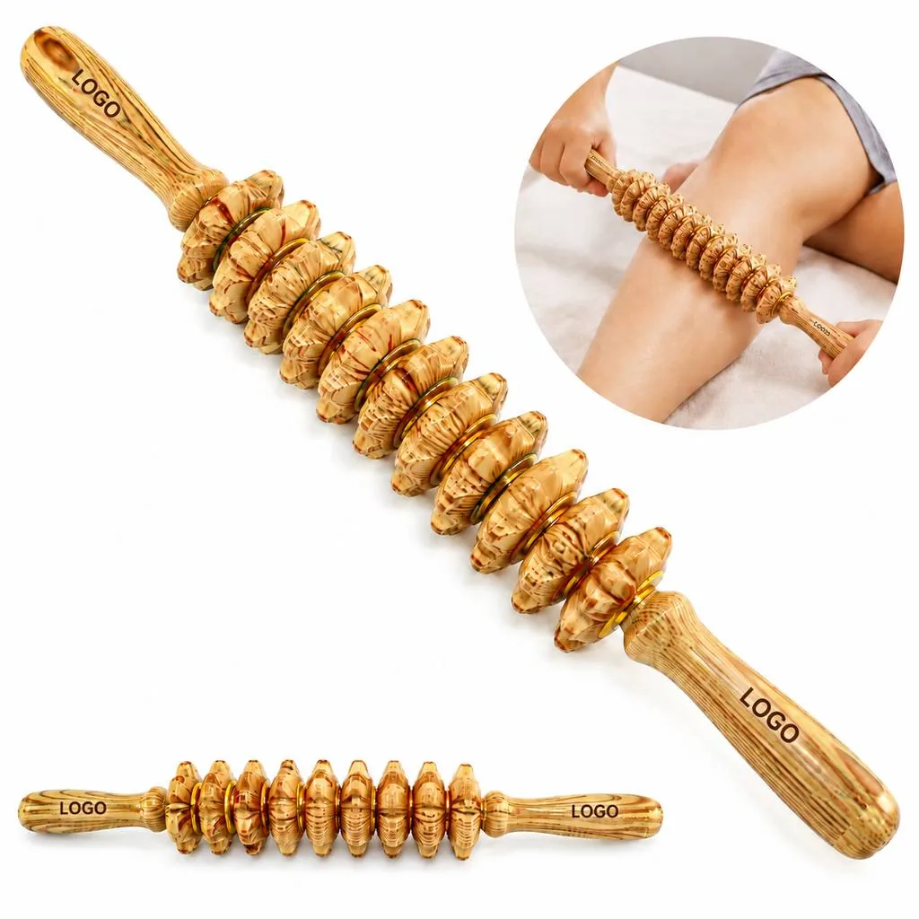 Nine-Wheel Wooden Body Massager for Muscle Relaxation