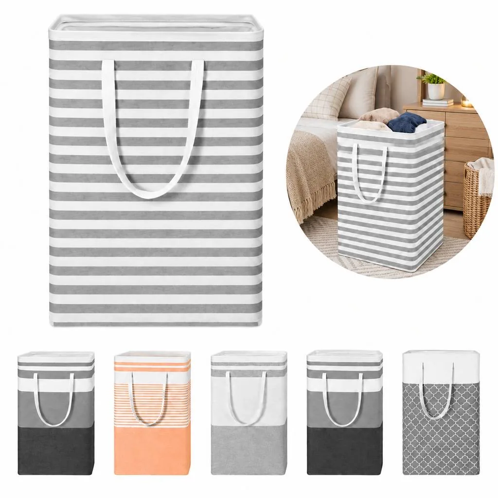 Foldable Cotton Laundry Basket Set Space-Saving Storage 2