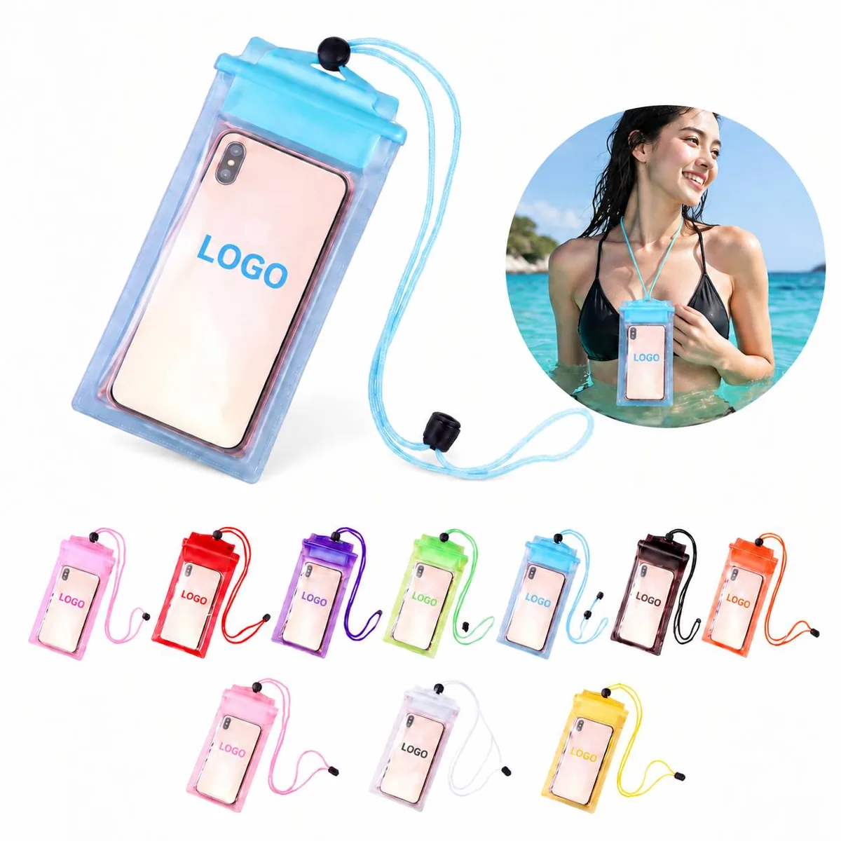 PVC Waterproof Phone Case with Lanyard, Clear Touchscreen